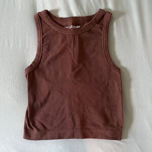 Brown Ribbed Crop Tank